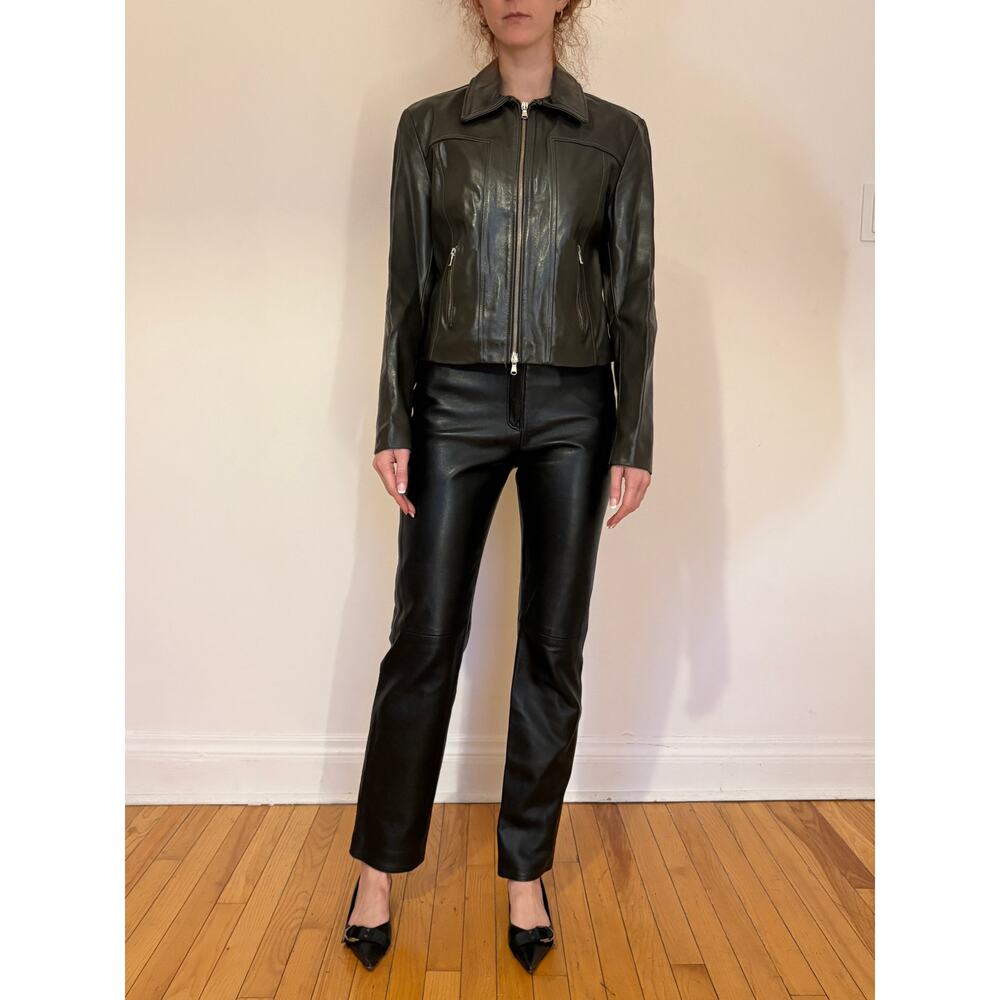 Sapra Forest Green Leather Jacket